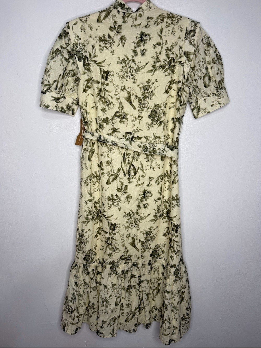 NWT O.P.T Floral Cream and green Midi Dress with Puff Sleeves - Picture 5 of 9
